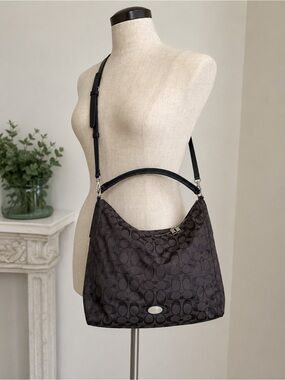 Coach Dark Brown Signature Hobo Bag with Adjustable Strap